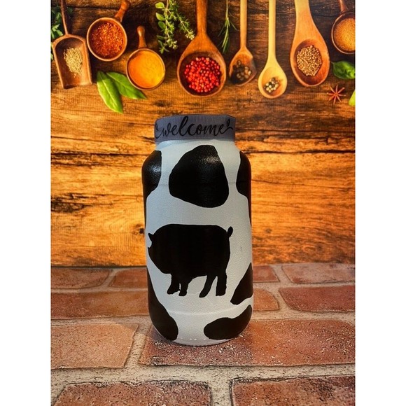 Hand painting  farmhouse Set of 3 glass jars painted with farm animals - Picture 7 of 10